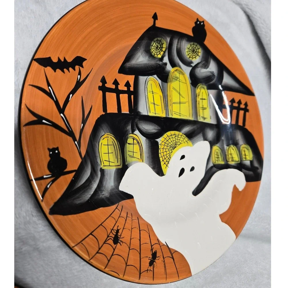Gates Ware Laurie Gates Halloween Haunted House Ghost Salad Plates Set of 2 8.5
